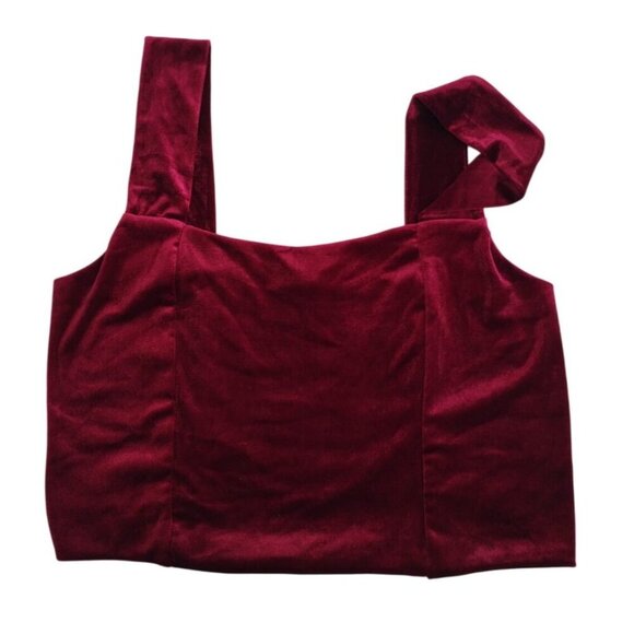 Maison DAmélie Paris Red Velvet Smocked Back Crop Top With Wide Straps, Size L. - Picture 6 of 8